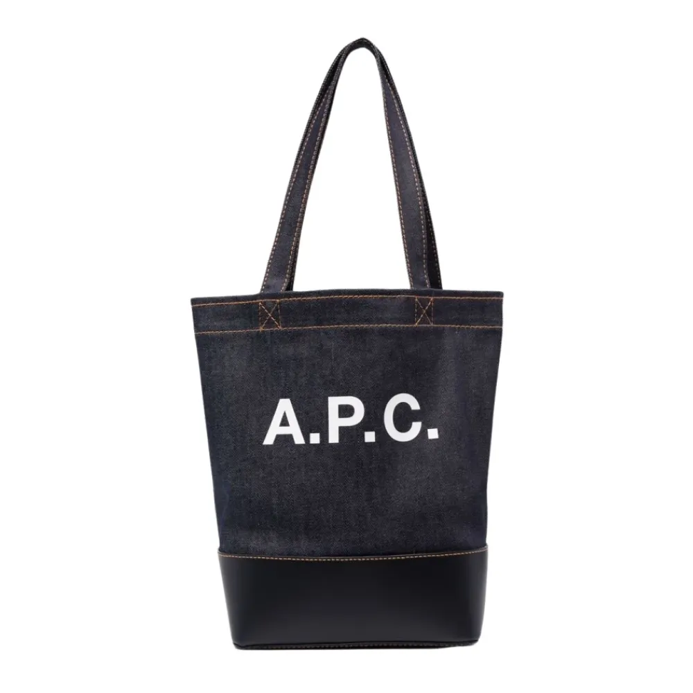 Indkøbstasker<A.P.C. Navy bomuldslæder tote taske Blå