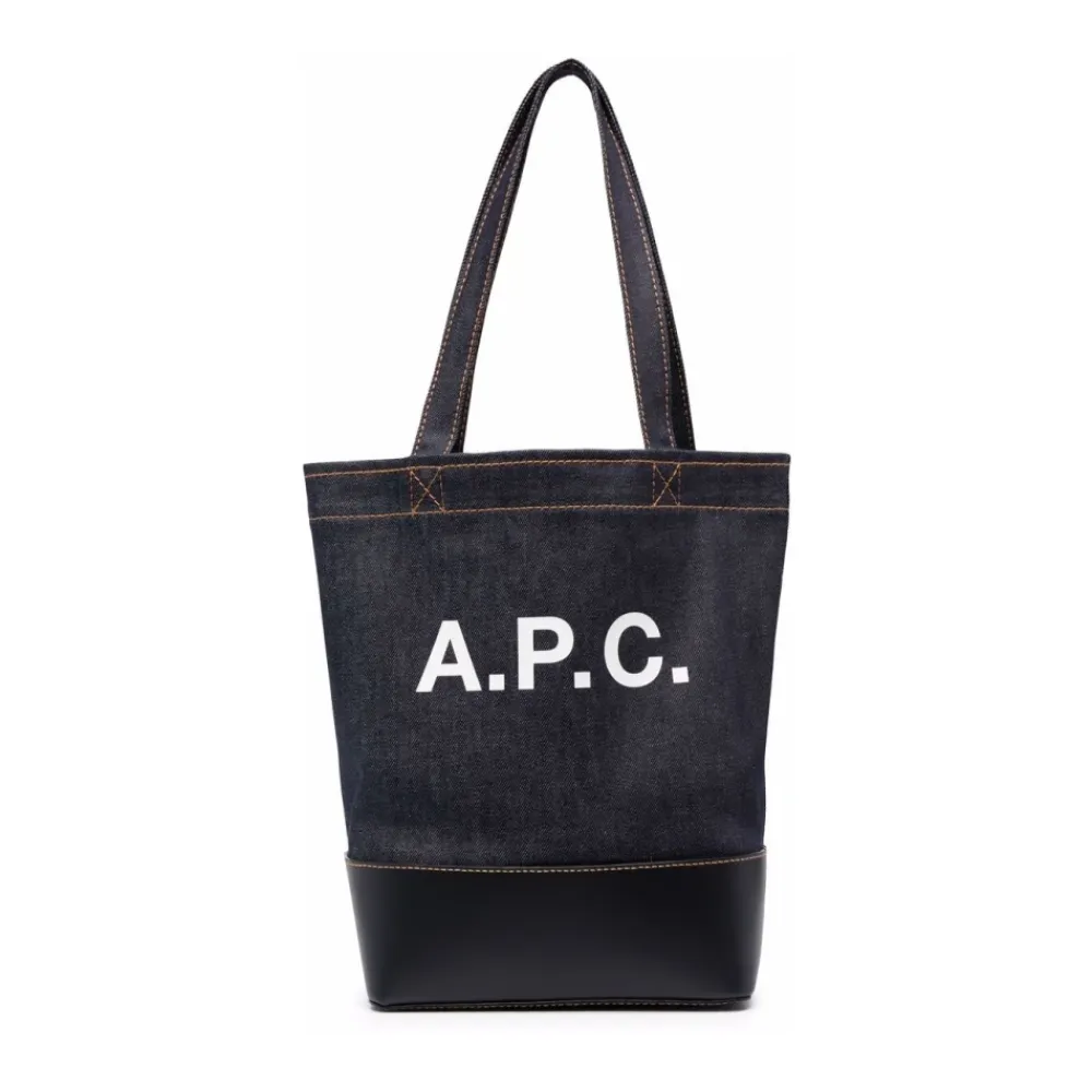 Indkøbstasker<A.P.C. Navy bomuldslæder tote taske Blå