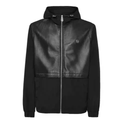 Træningsjakker<Philipp Plein Nylon/Leather Hooded Jacket LS Sort
