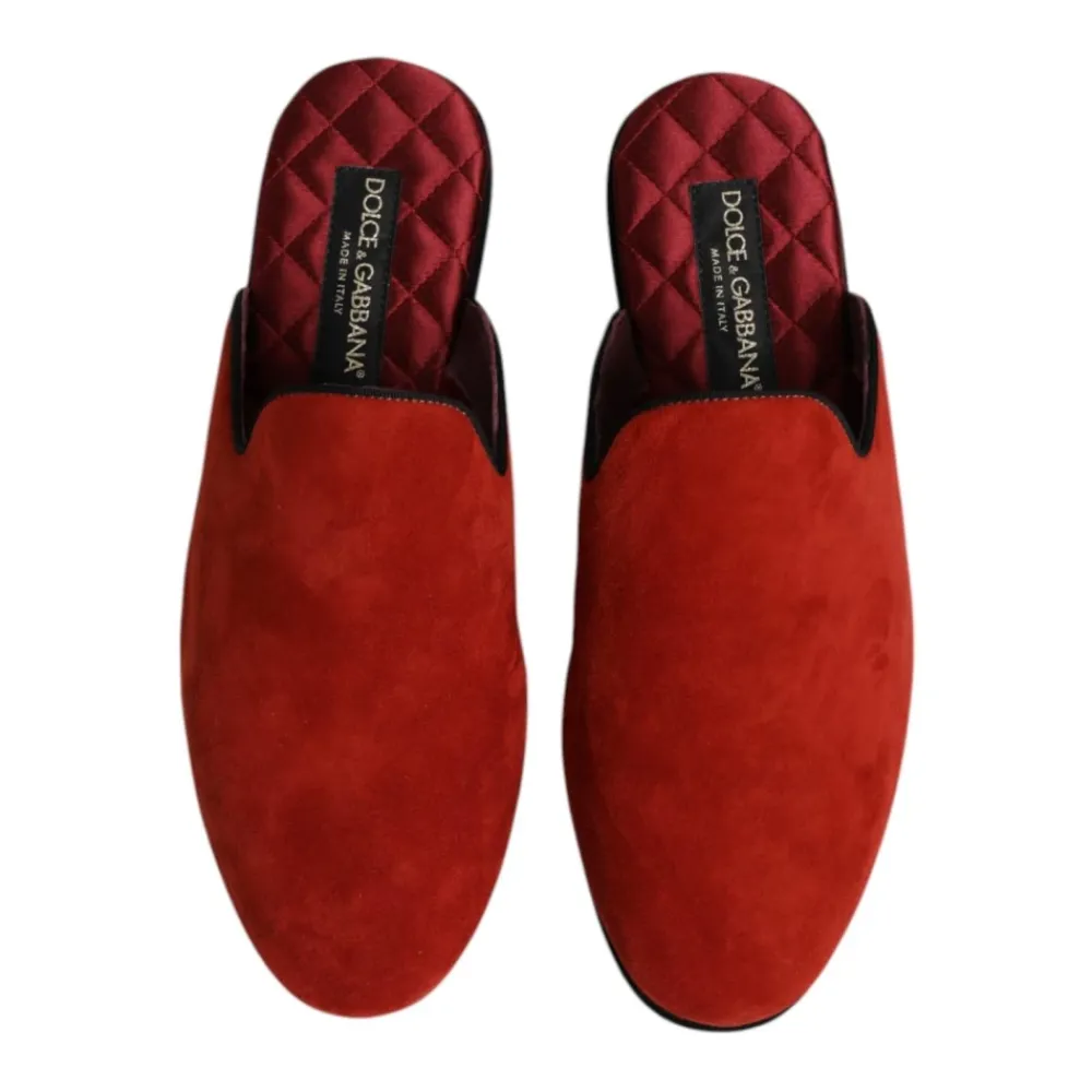 Hjemmesko<Dolce & Gabbana Orange Velvet Slides Lædersål Rød