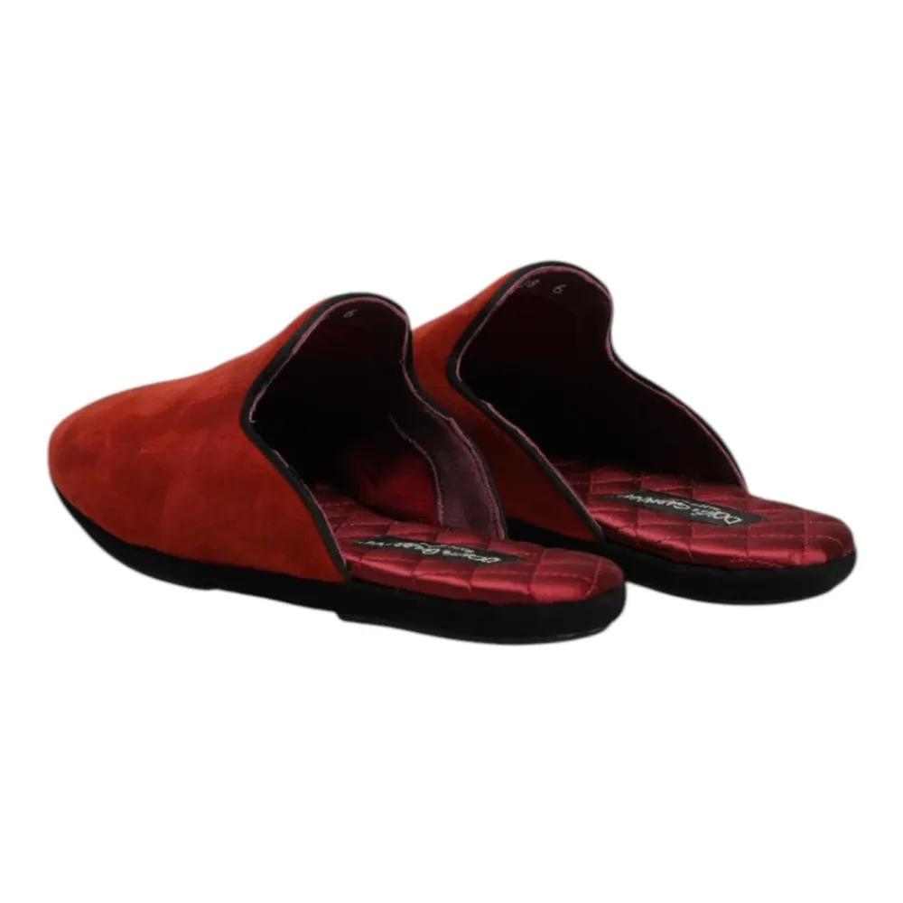 Hjemmesko<Dolce & Gabbana Orange Velvet Slides Lædersål Rød