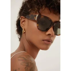 Solbriller<Saint Laurent Oversized Havana Cat Eye Solbriller Brun