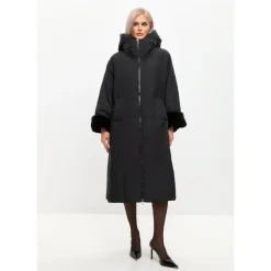 Frakker^Cesare Gaspari Oversized Hætte Puffer Jakke med Faux Pelsmanchetter Sort