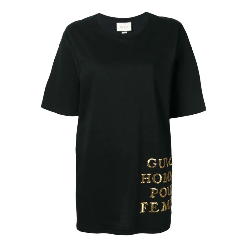 T-Shirts<Gucci Oversized T-shirt med pailletdetaljer Sort