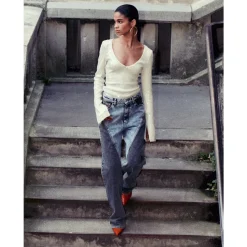 Jeans<ROTATE Birger Christensen Patchwork Straight-Leg Jeans Blå