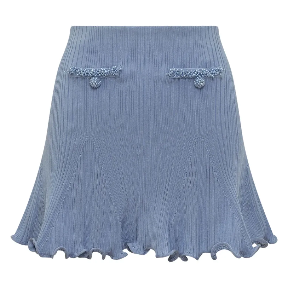 Nederdele<Self Portrait Pearl Trim Knit Mini Skirt Blå