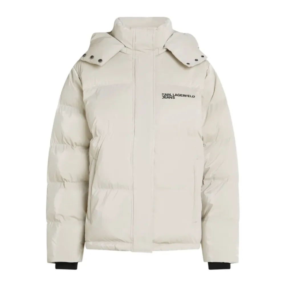 Jakker<Karl Lagerfeld Pearlised Puffer Jacket Beige