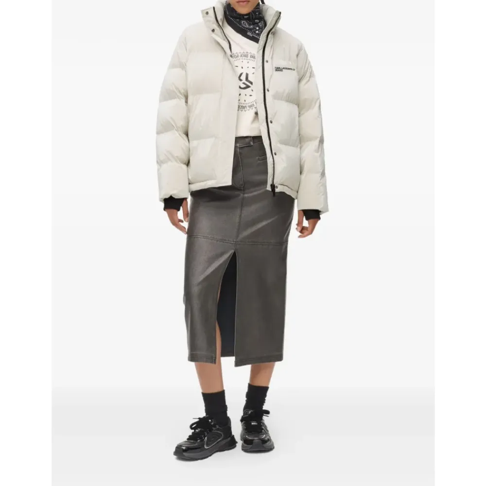 Jakker<Karl Lagerfeld Pearlised Puffer Jacket Beige