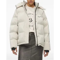 Jakker<Karl Lagerfeld Pearlised Puffer Jacket Beige