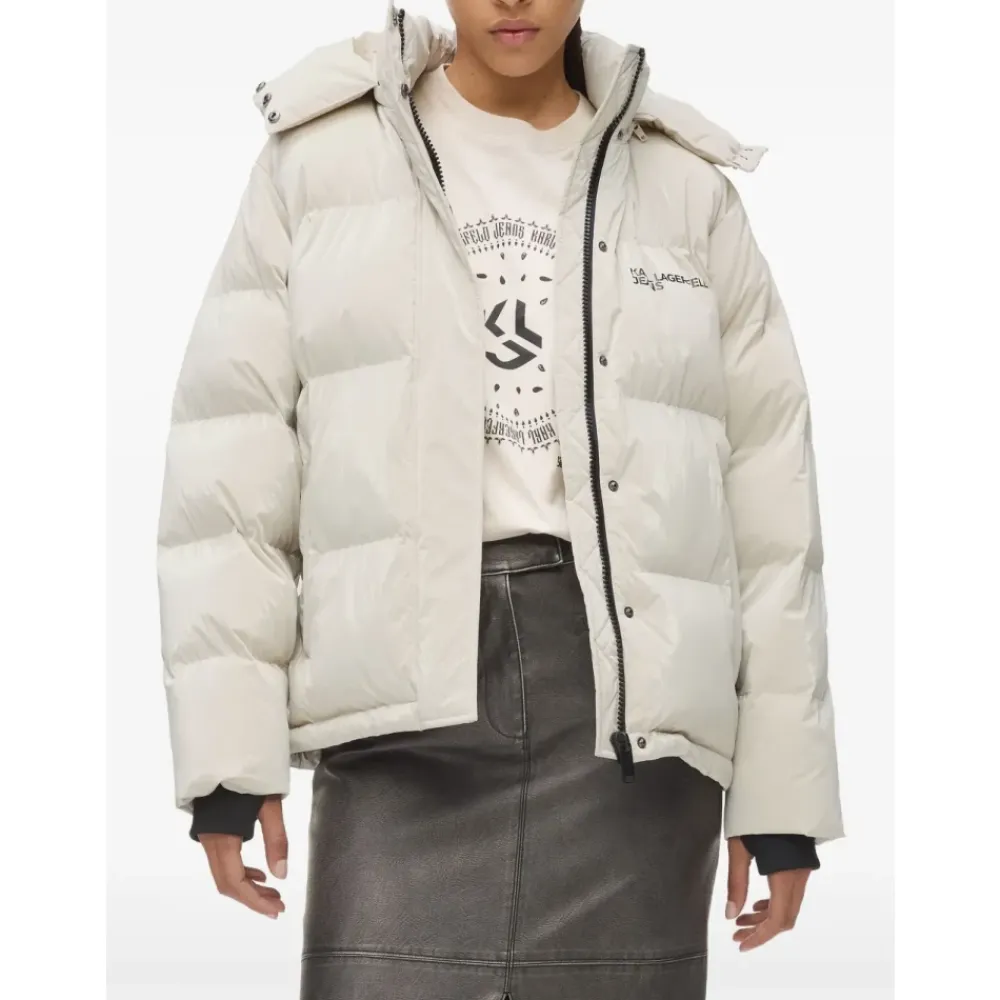 Jakker<Karl Lagerfeld Pearlised Puffer Jacket Beige