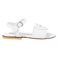 Sandaler<Moschino Perforated Heart Leather Sandal Hvid