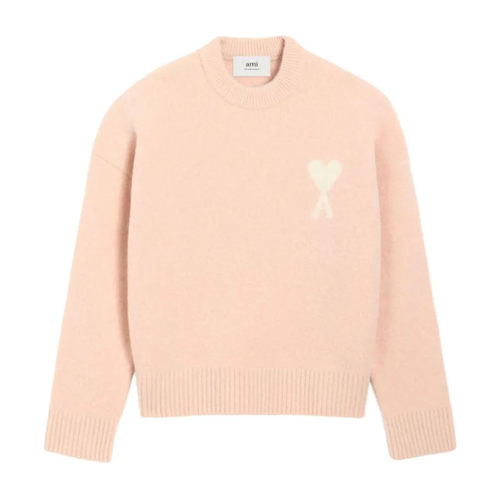 Strik<Ami Paris Alpaca Uld Crew Neck Sweater Pink