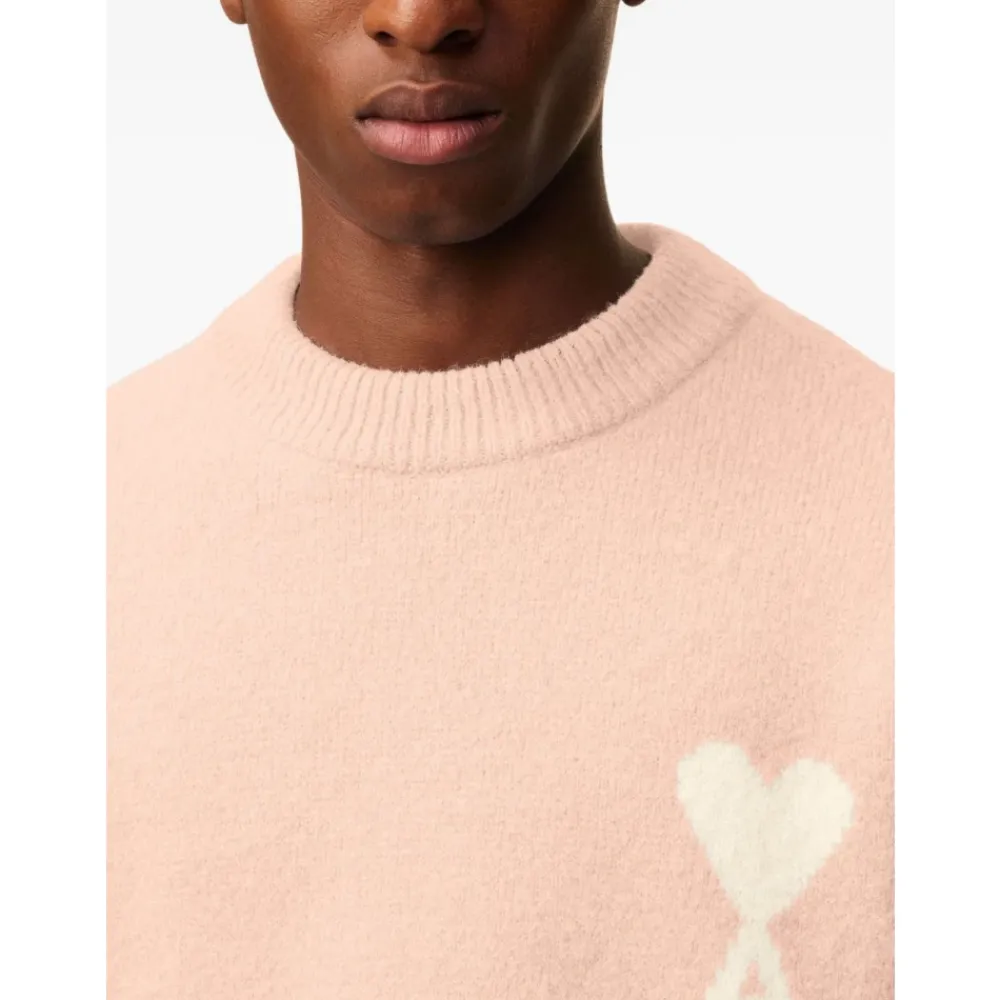 Strik<Ami Paris Alpaca Uld Crew Neck Sweater Pink