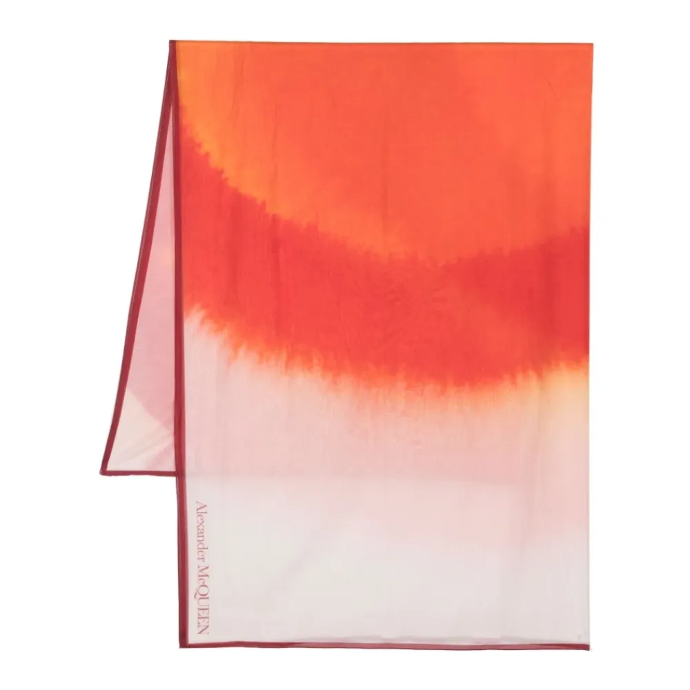 Tørklæder<Alexander McQueen Pink Silketørklæde med Kontrastkant og Gradienteffekt Orange