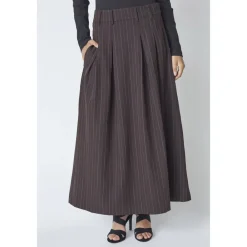 Nederdele<Co'Couture Pinstripe Plisseret Nederdel i Mørke Brun