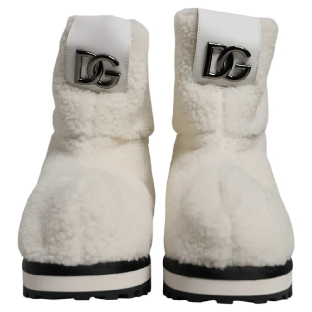 Vinterstøvler^Dolce & Gabbana Plys Logo Polstrede Mid-Calf Støvler Hvid