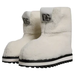 Vinterstøvler^Dolce & Gabbana Plys Logo Polstrede Mid-Calf Støvler Hvid