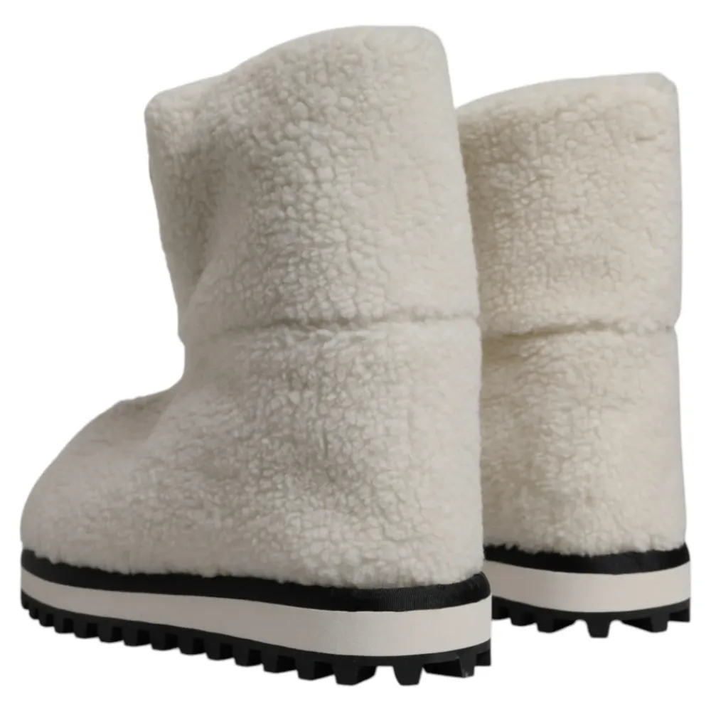 Vinterstøvler^Dolce & Gabbana Plys Logo Polstrede Mid-Calf Støvler Hvid