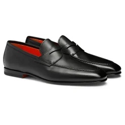 Loafers^Santoni Polerede Penny Loafers i Læder Sort