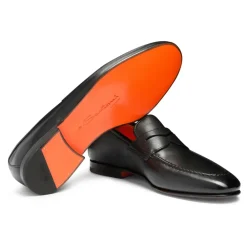 Loafers^Santoni Polerede Penny Loafers i Læder Sort