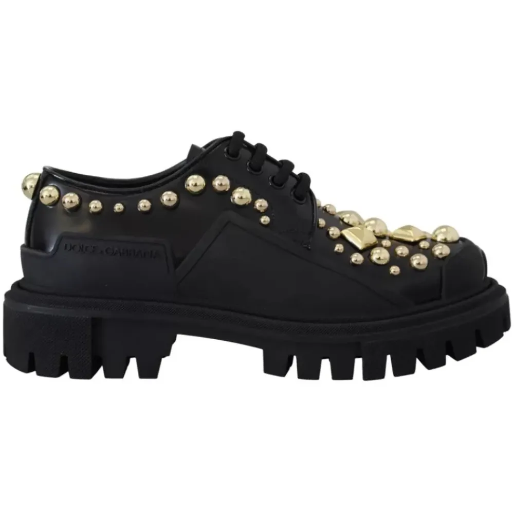 Snøresko<Dolce & Gabbana Poleret kalveskinds Trekking Derby Sort