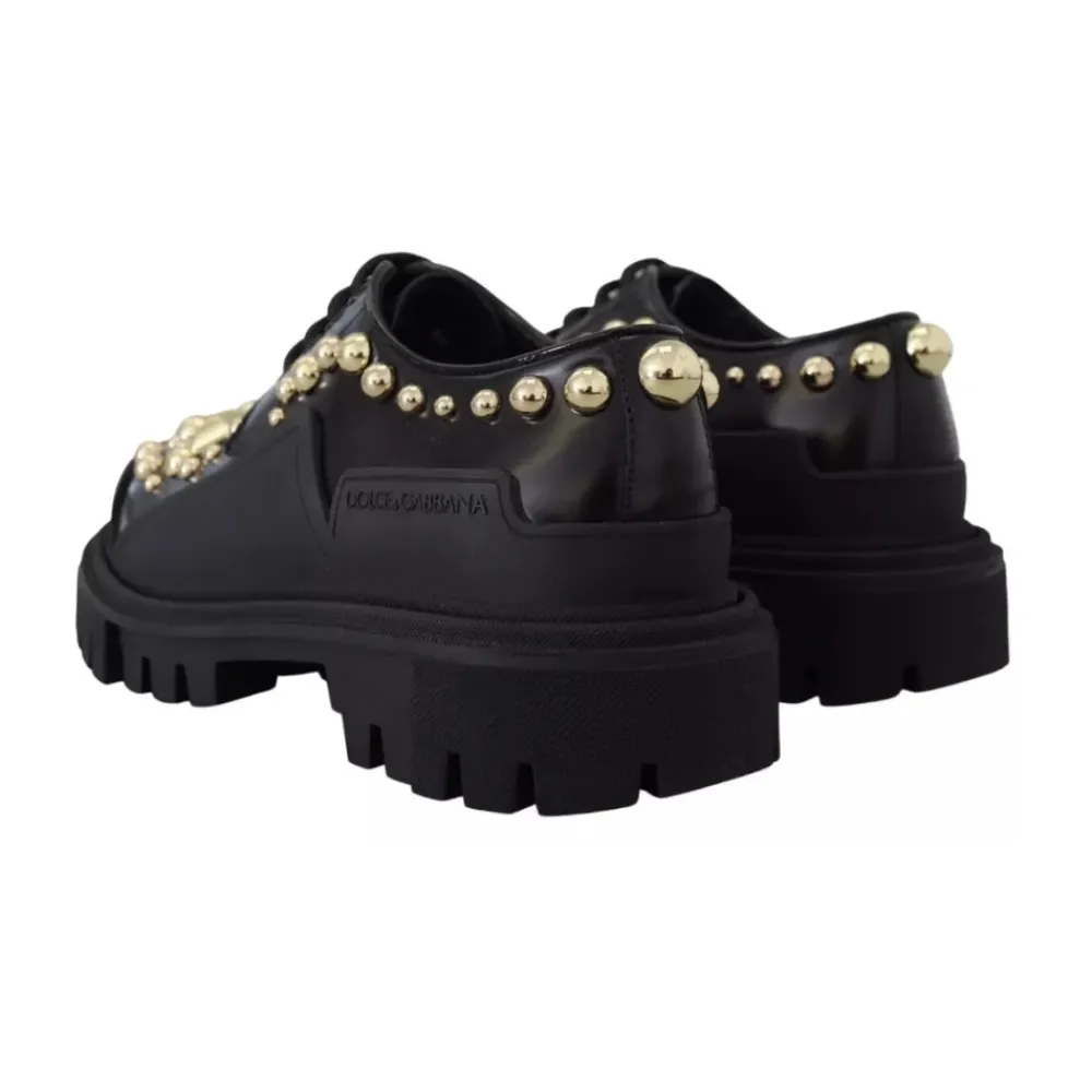 Snøresko<Dolce & Gabbana Poleret kalveskinds Trekking Derby Sort
