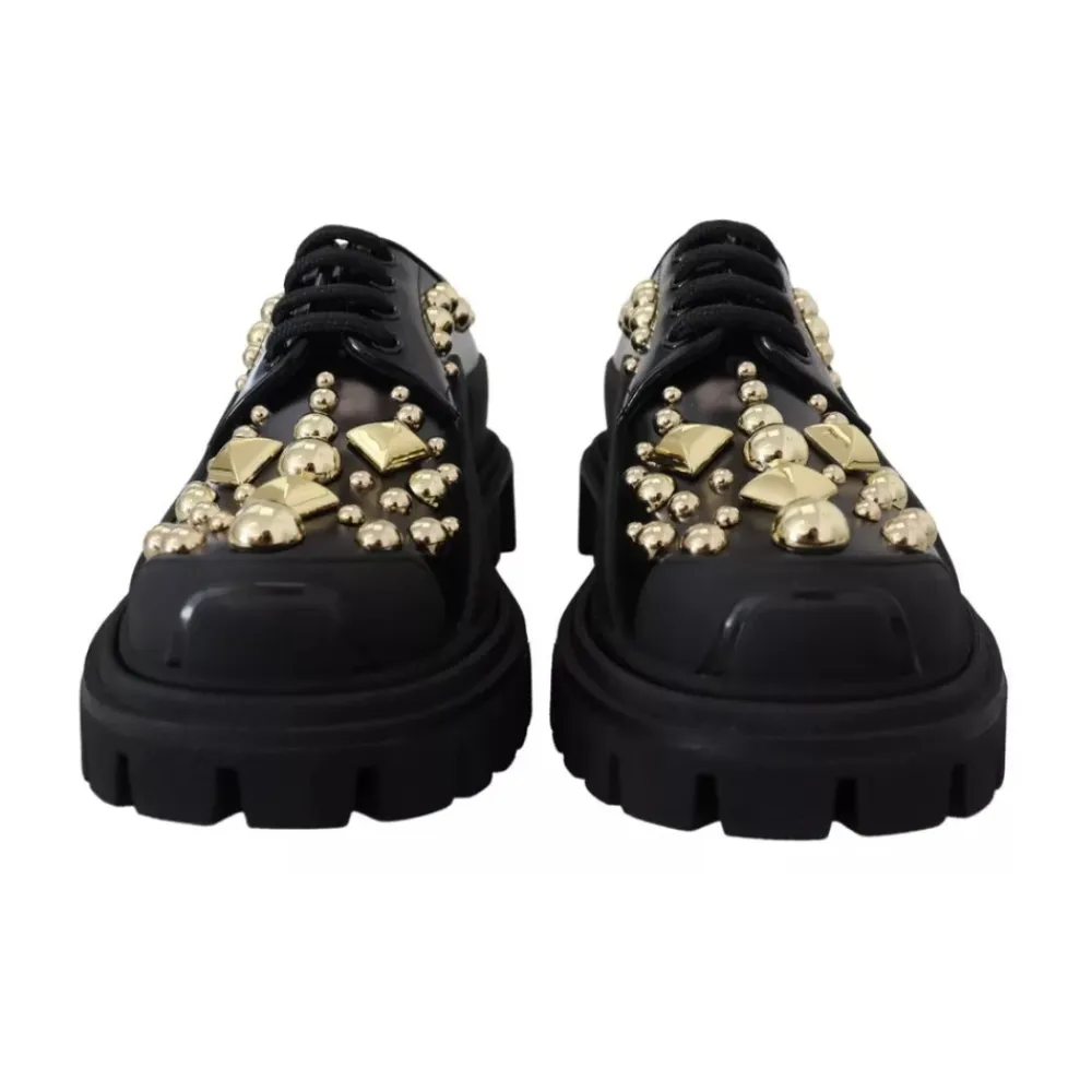 Snøresko<Dolce & Gabbana Poleret kalveskinds Trekking Derby Sort