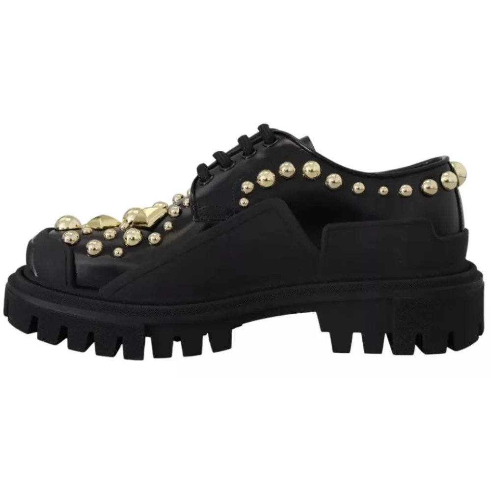 Snøresko<Dolce & Gabbana Poleret kalveskinds Trekking Derby Sort