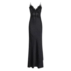 Kjoler<Self Portrait Polka Dot Satin Lace Maxi Kjole Sort