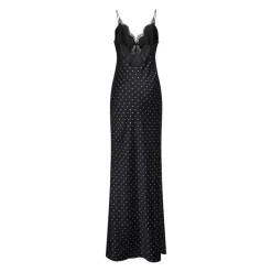 Kjoler<Self Portrait Polka Dot Satin Lace Maxi Kjole Sort