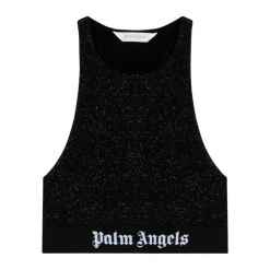 T-Shirts & Toppe^Palm Angels Racerback Glitter Knit Sports BH Sort