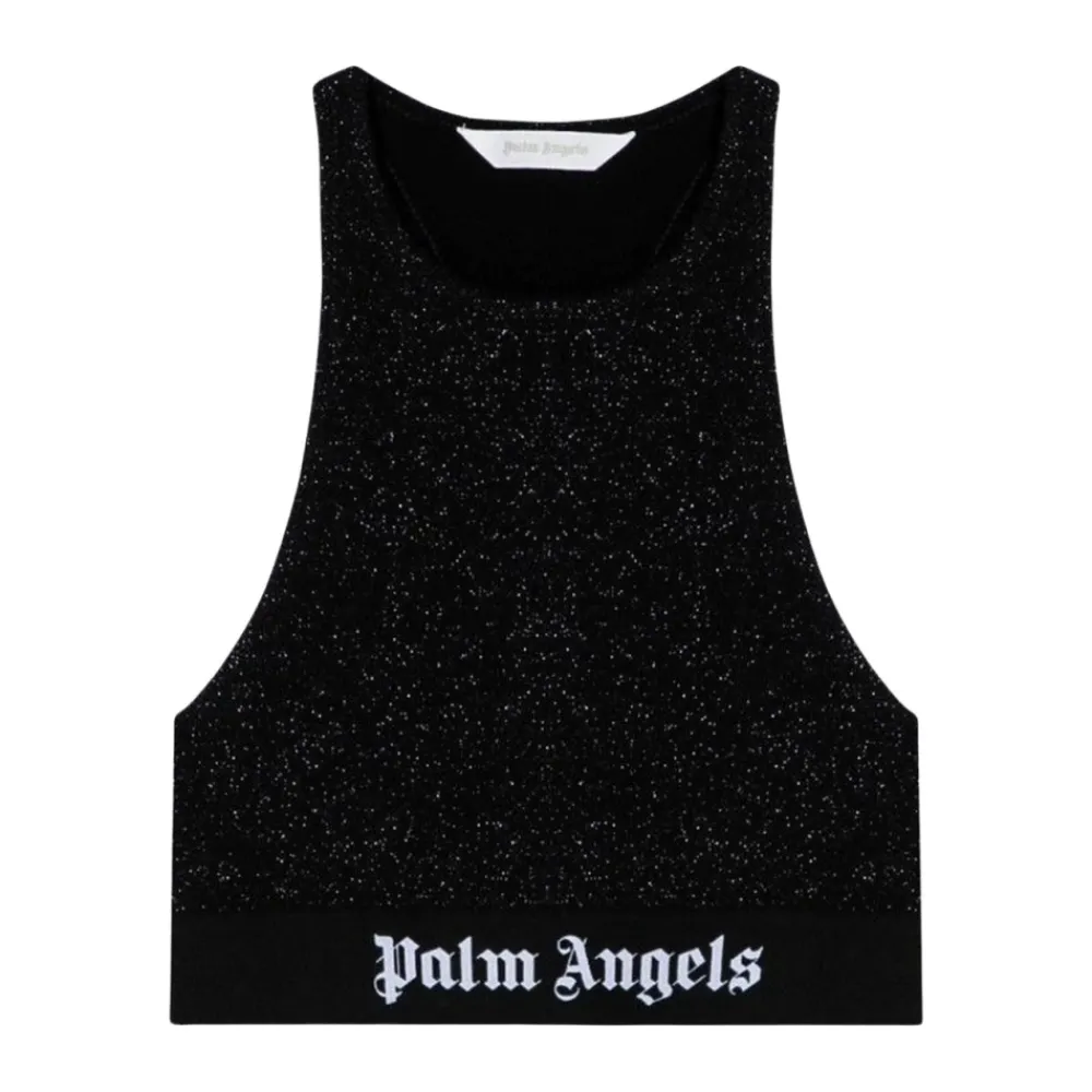 T-Shirts & Toppe^Palm Angels Racerback Glitter Knit Sports BH Sort