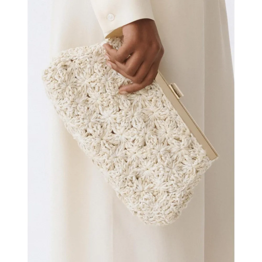 Clutch^Fabiana Filippi Raffia Blomster Clutch Elegant Skuldertaske Beige