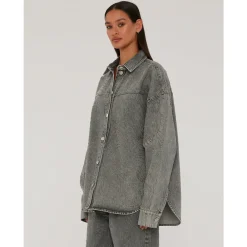Bluser & Skjorter<ROTATE Birger Christensen Rhinestone Denim Skjorte Grå