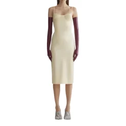 Kjoler<Mugler Ribbed Bodice Midi Dress Beige