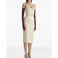 Kjoler<Mugler Ribbed Bodice Midi Dress Beige