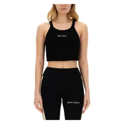 T-Shirts & Toppe<Palm Angels Ribbed Cropped Tank Top Sort