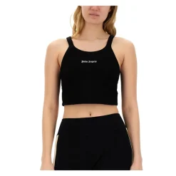T-Shirts & Toppe<Palm Angels Ribbed Cropped Tank Top Sort