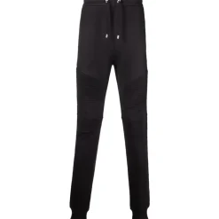 Bukser^Balmain Ribbed Sweatpants med Print Sort