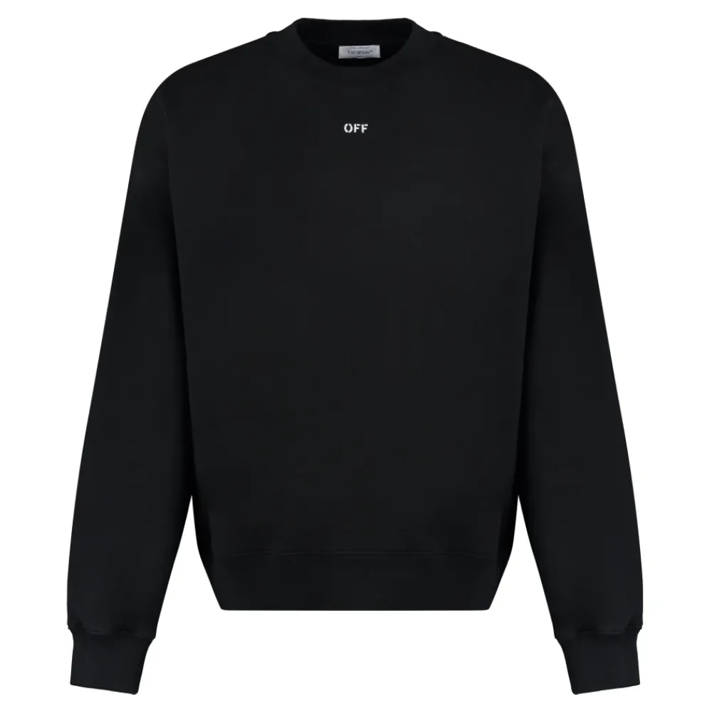 Sweatshirts<Off White Ribbet Bomuld Crew-Neck Sweatshirt Sort