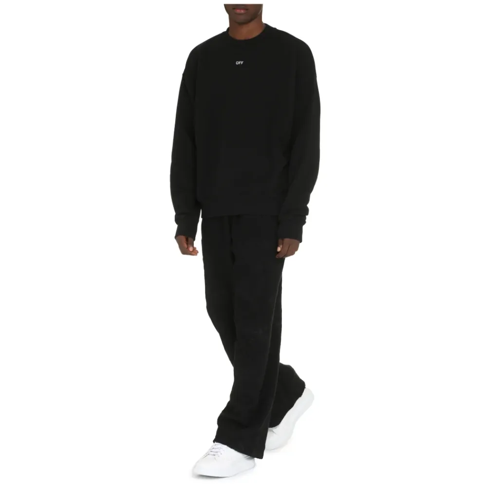 Sweatshirts<Off White Ribbet Bomuld Crew-Neck Sweatshirt Sort