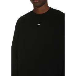 Sweatshirts<Off White Ribbet Bomuld Crew-Neck Sweatshirt Sort