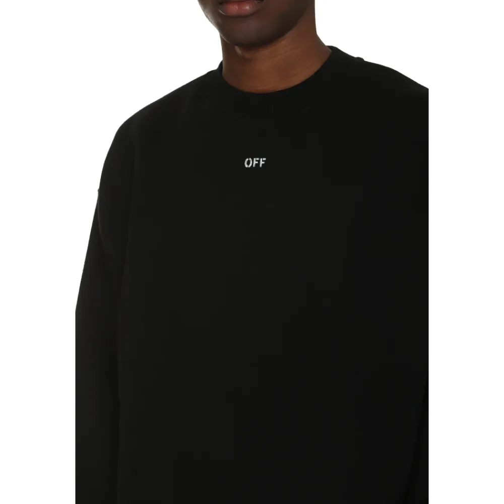 Sweatshirts<Off White Ribbet Bomuld Crew-Neck Sweatshirt Sort