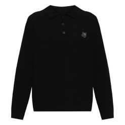 Strik<Maison Kitsuné Ribstrikket sweater med logo Sort