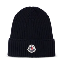 Huer & Kasketter^Moncler Ribstrikket uldhue med logo Blå