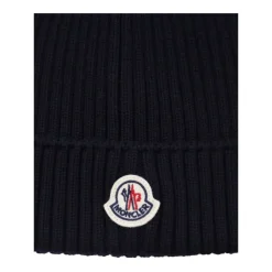Huer & Kasketter^Moncler Ribstrikket uldhue med logo Blå