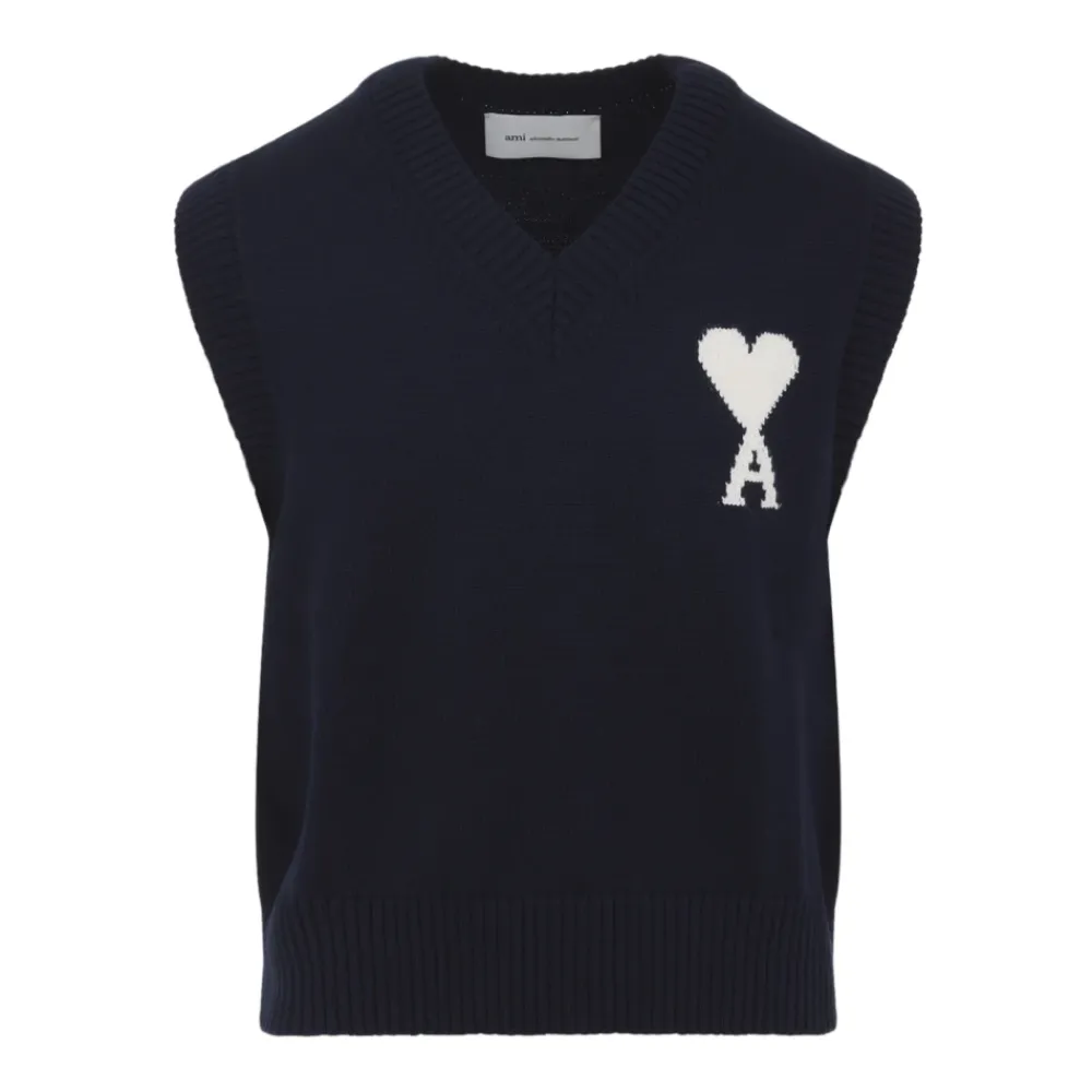 Strik^Ami Paris Ærmeløs V-hals sweater Blå