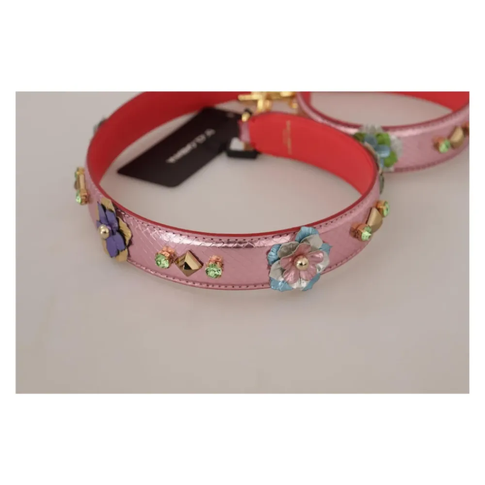 Tilbehør Til Tasker^Dolce & Gabbana Rosa Læder Studded Skulderrem Pink
