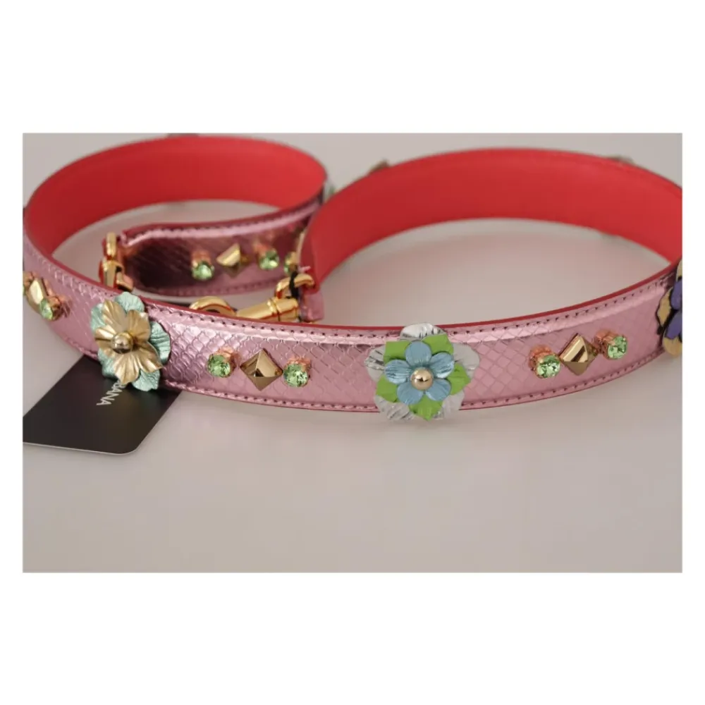 Tilbehør Til Tasker^Dolce & Gabbana Rosa Læder Studded Skulderrem Pink