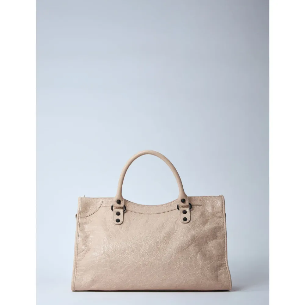 Indkøbstasker^Balenciaga Rynket Læder Håndtaske med Studs Brun
